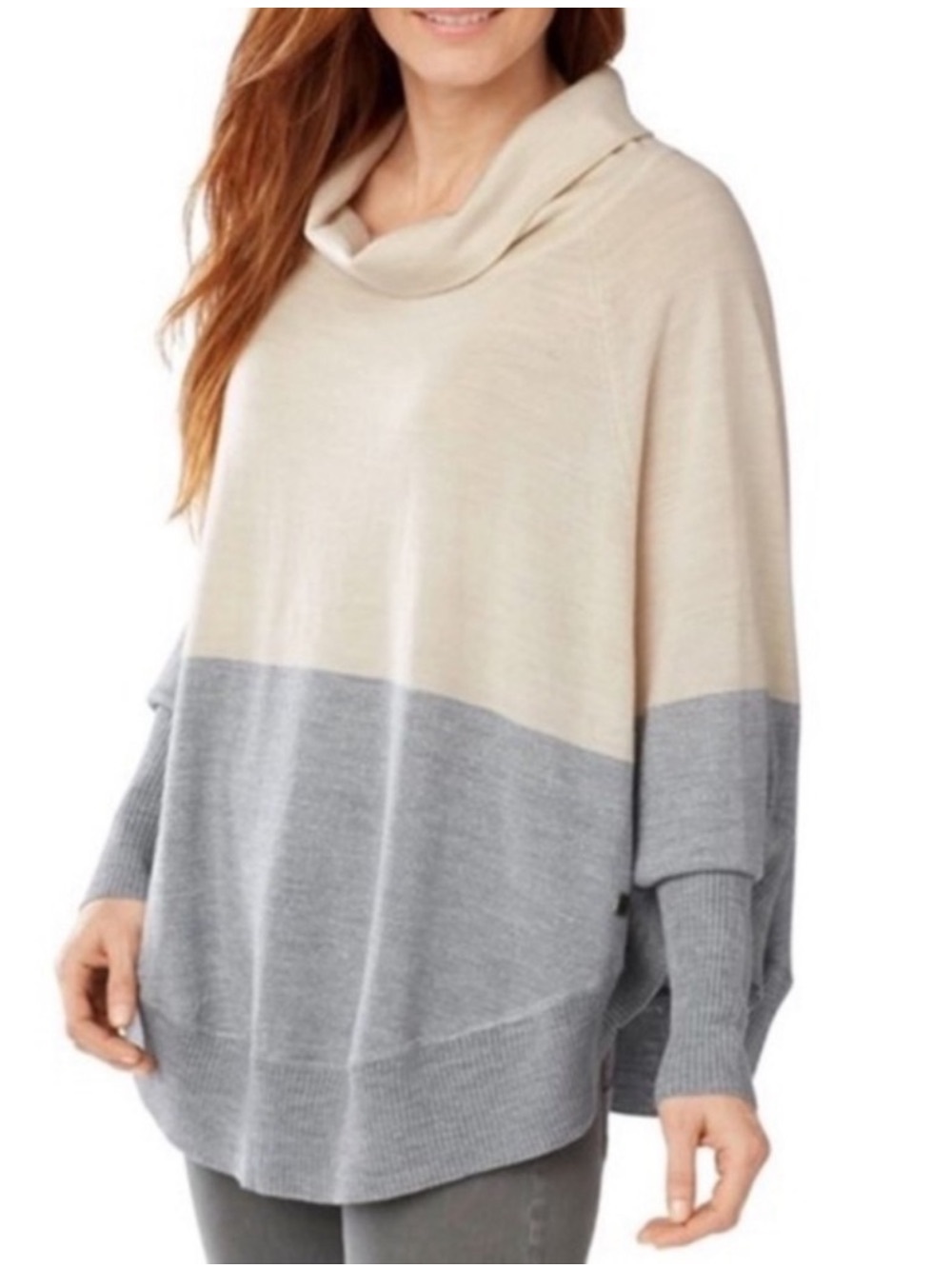 Smartwool Cream and Shimmer Gray Nokoni Poncho  Sweater size L/XL